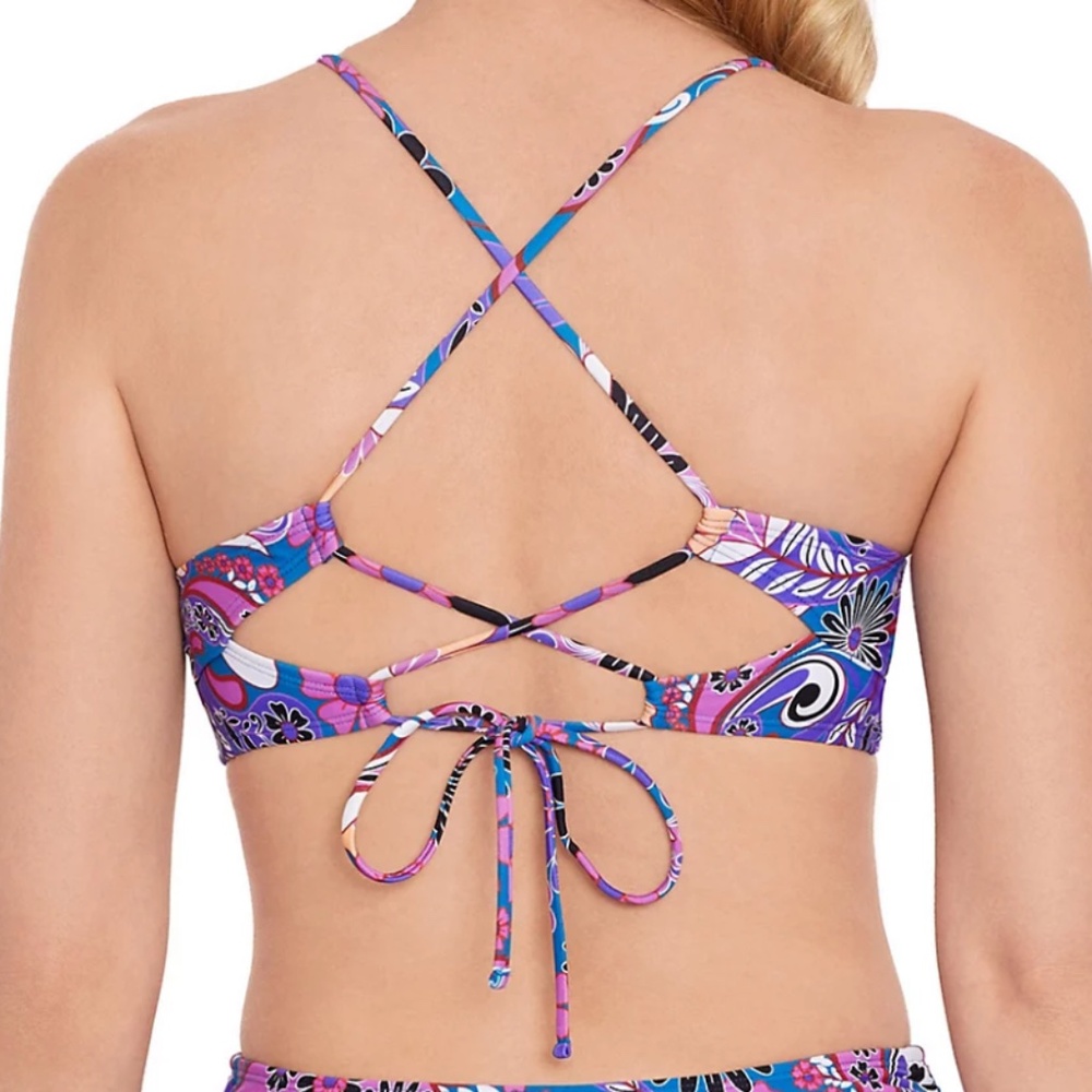 Salt + Cove Juniors Retro Paisley Print Tunnel Front Midkini Bikini Swim Top M - Picture 2 of 6